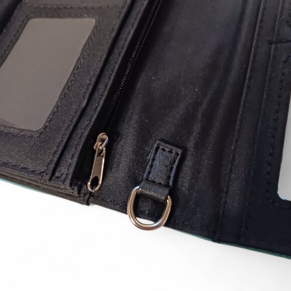 Turquoise Faux Leather Feather Arrow Convertible Wallet Clutch Crossbody - Picture 11 of 16